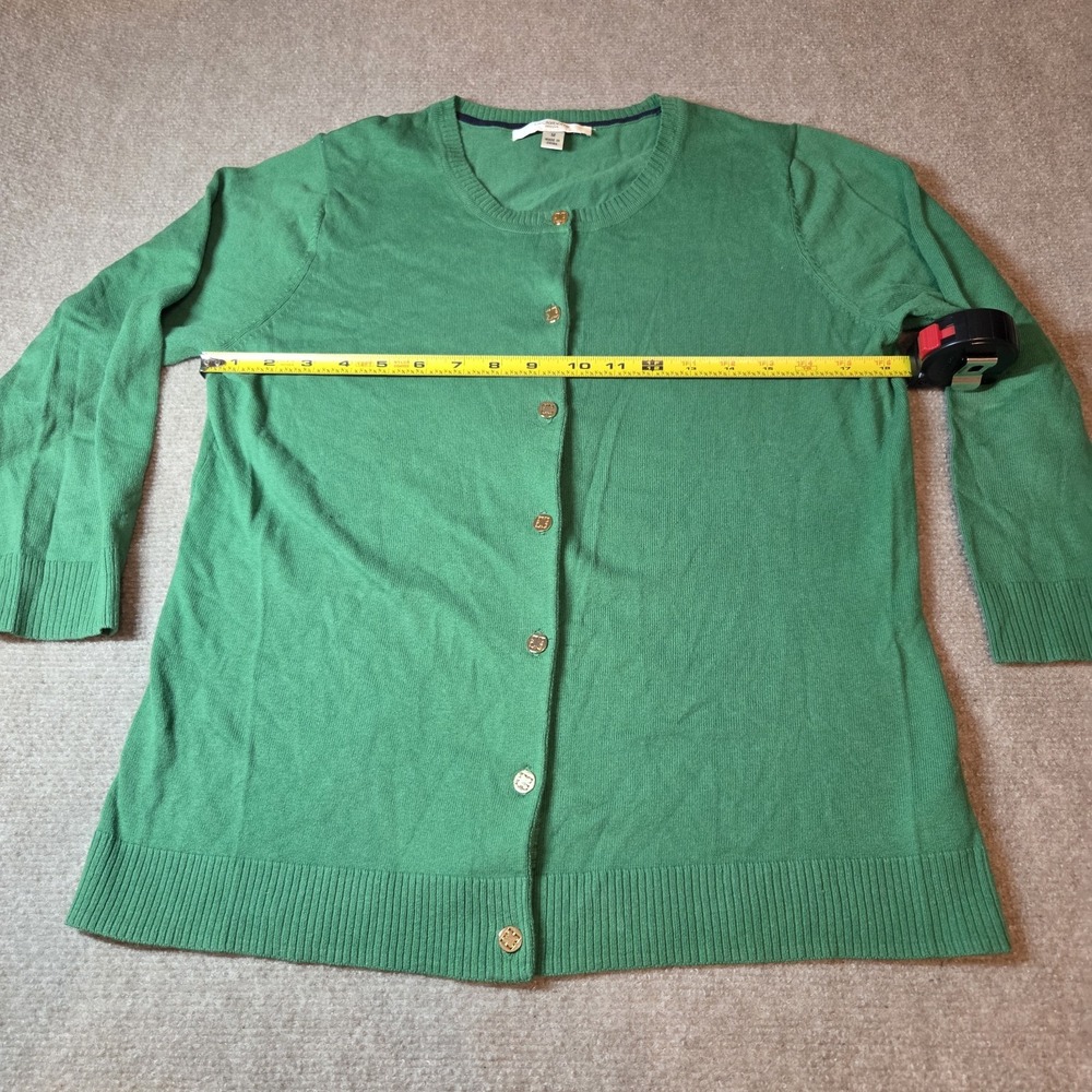 Liz Claiborne New York Green Cardigan Sweater Gold Logo Buttons Womens Medium